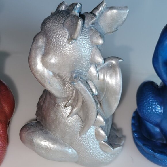 DRAGON TRIO Resin Figurines red white blue NEW Hear See Speak No Evil Handmade - Picture 5 of 6